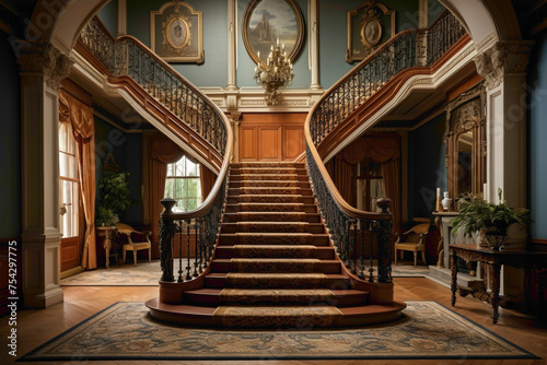 Heritage staircase in a historic mansion, echoing tales of bygone elegance.