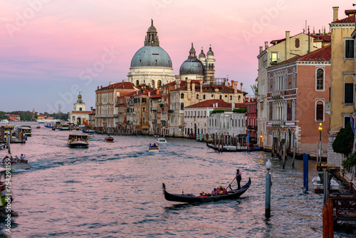 Grand canal and Santa Maria della Salute church at sunset, Venice, Italy © Mistervlad