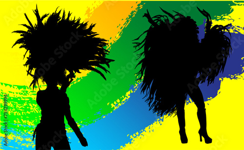 samba, baile, brasil, danza, carnaval, silueta, color, vector, pegatina, plumas, traje, ilustracion, angel, diablo	
