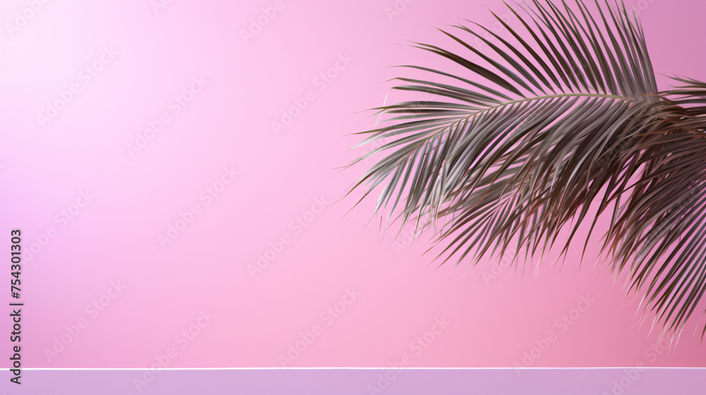 Pink background with palm tree .