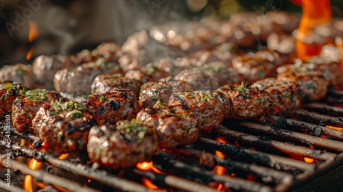  a close up of meatballs on a grill with a lot of hot coals in the foreground and a lot of hot coals in the background.