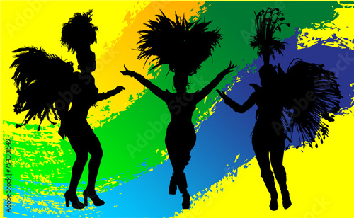 samba, baile, brasil, danza, carnaval, silueta, color, vector, pegatina, plumas, traje, ilustracion, angel, diablo	
