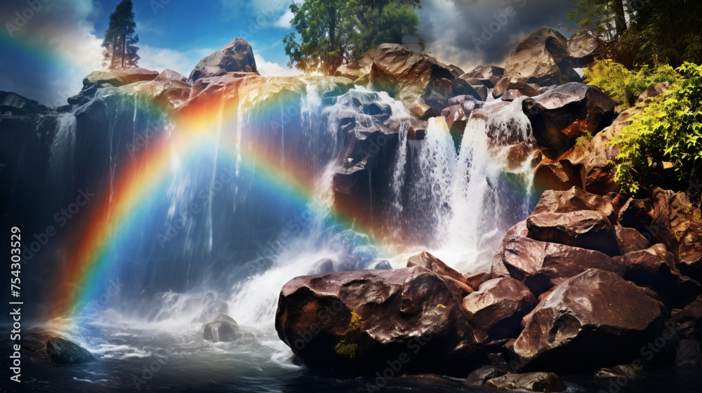 Rainbow Cascade Waterfall Sparkling with Prismatic