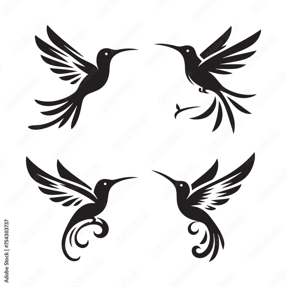 Fototapeta premium Minimalist Flight: Vector Hummingbird Silhouette - Capturing the Grace and Elegance of Nature's Tiny Aviator. Minimalist vector, hummingbird illustration.