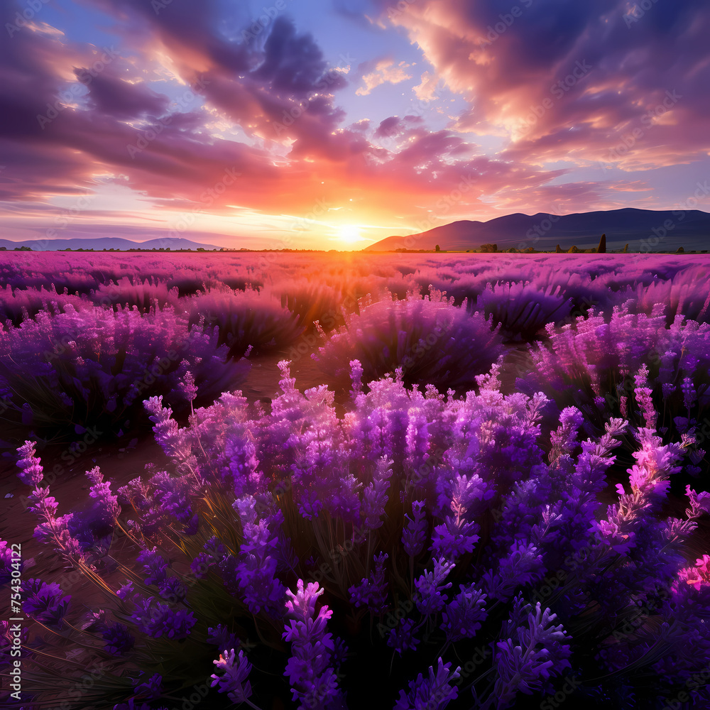 A field of lavender in full bloom. 