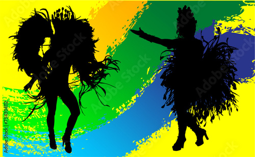 samba, baile, brasil, danza, carnaval, silueta, color, vector, pegatina, plumas, traje, ilustracion, angel, diablo	
