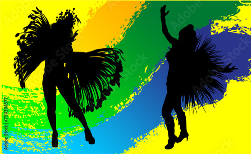 samba, baile, brasil, danza, carnaval, silueta, color, vector, pegatina, plumas, traje, ilustracion, angel, diablo	
