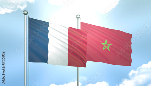 Obraz na płótnie France and Morocco Flag Together A Concept of Realations w salonie