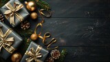 Festive holiday season with elegant Christmas gifts and golden decorations