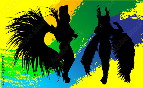 samba, baile, brasil, danza, carnaval, silueta, color, vector, pegatina, plumas, traje, ilustracion, angel, diablo	
