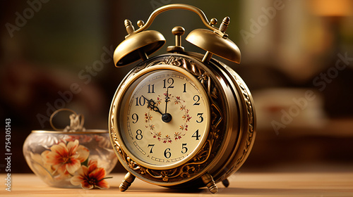 Retro Alarm Clock  Oldfashioned alarm clock with twi photo