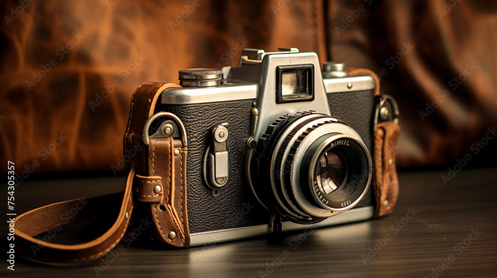 Retro Film Camera  Vintage film camera with leather s - obrazy, fototapety, plakaty 