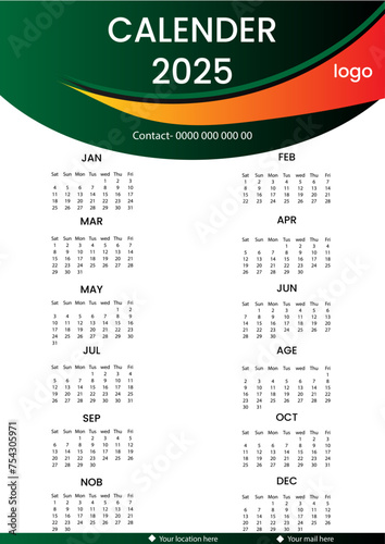 Calander 2025 template design vector file