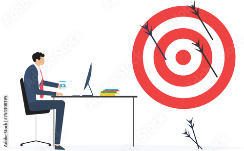 Failure missed all business target, loser mistake or error, incompetence, despair or disappointment from losing opportunity concept, frustrated businessman disappoint on his off target

