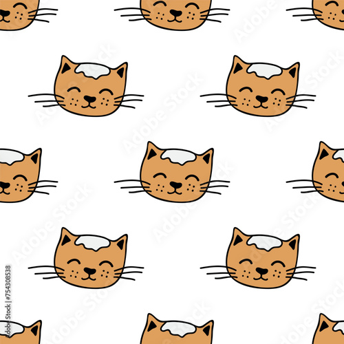 Seamless pattern with cat muzzle doodle for decorative print, wrapping paper, greeting cards, wallpaper and fabric