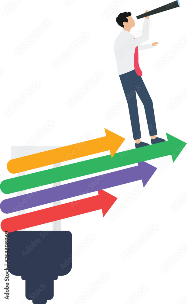 Creative new idea, innovation start up business or inspiration to achieve success goal concept, smart businesswoman standing on lightbulb with arrow growth in the


