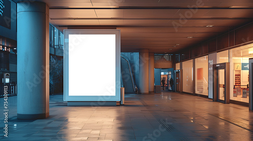 public shopping center mall or business center high big advertisement board space as empty blank white mockup.  generative ai