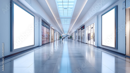 public shopping center mall or business center high big advertisement board space as empty blank white mockup. generative ai