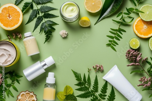natural cosmetic  pharmaceutical raw materials  green background  Chemical laboratory research