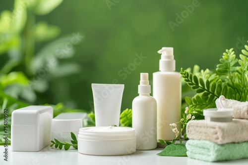 natural cosmetic, pharmaceutical raw materials, green background, Chemical laboratory research