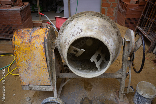 Close up of a Cement Concrete Mixer on a Construction Site