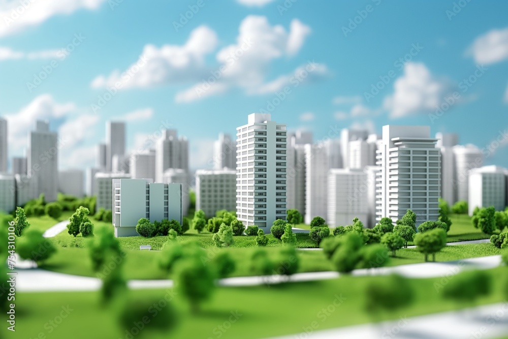 A model of a city, urban area landscape with three-dimensional elements A model of a city, urban area landscape with three-dimensional elements