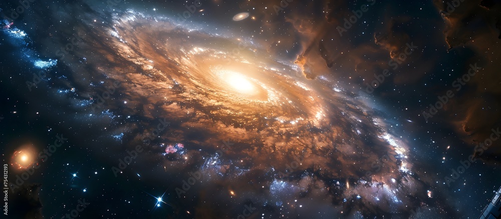 Spiral Galaxy in Deep Space Awe-Inspiring View of Distant Celestial Bodies - obrazy, fototapety, plakaty 