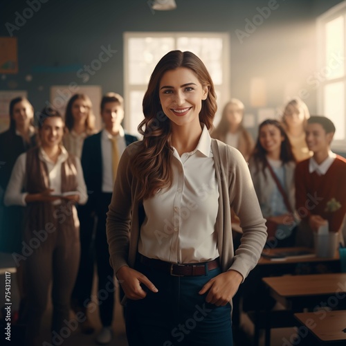 school teacher standing infront of students