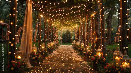 outdoor string lights wedding decor for the night ceremony 