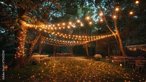 outdoor string lights wedding decor for the night ceremony 