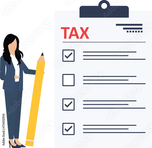 woman themselves write information into document, employees with pencil indicate company income, family budget, filling taxes by yourself

