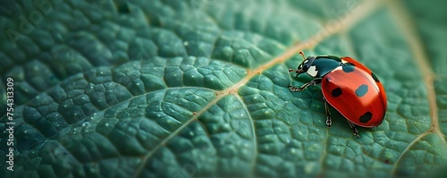 Zooming in a ladybug navigates the textured landscape of a leaf showcasing the tiny wonders that unfold in the microcosm of the natural world. Concept Macro Photography, Nature's Beauty photo