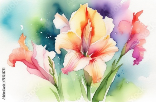 Gladiolus flower painted in watercolor
