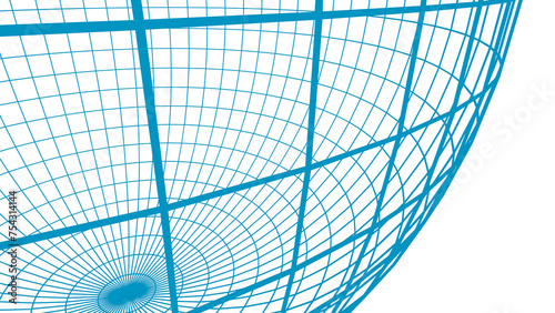 Blue structure of spherical mesh on transparent or white background. Globe  sphere.  