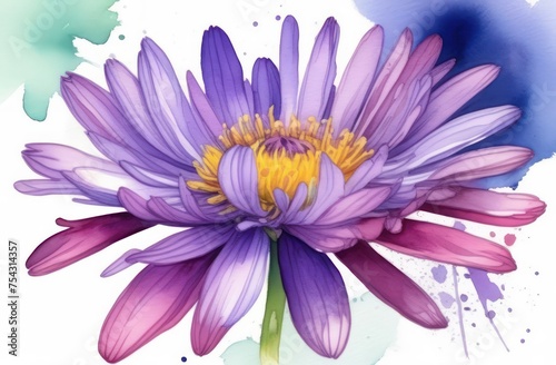 Aster flowers painted in watercolor