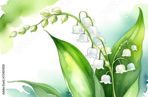 Lily of the valley flowers painted in watercolor