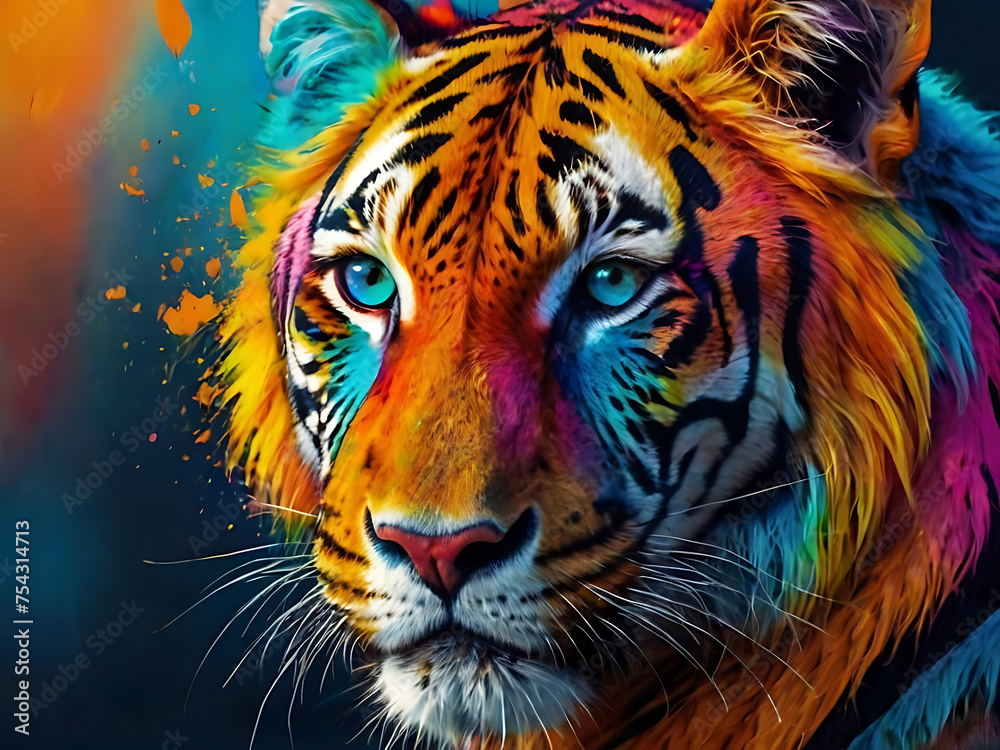 Vibrant and bright and colorful animal portrait poster ai generated