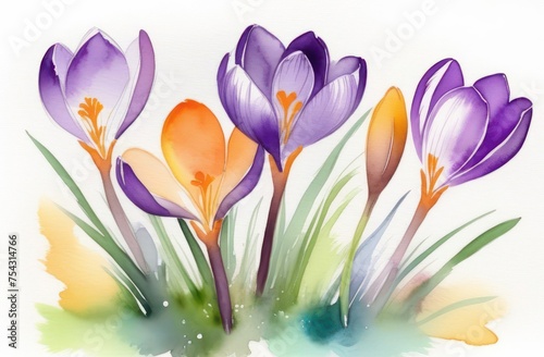 Crocus flowers painted in watercolor © Kateryna