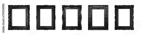 Collection of antique black rectangular frames isolated on a transparent background, PNG