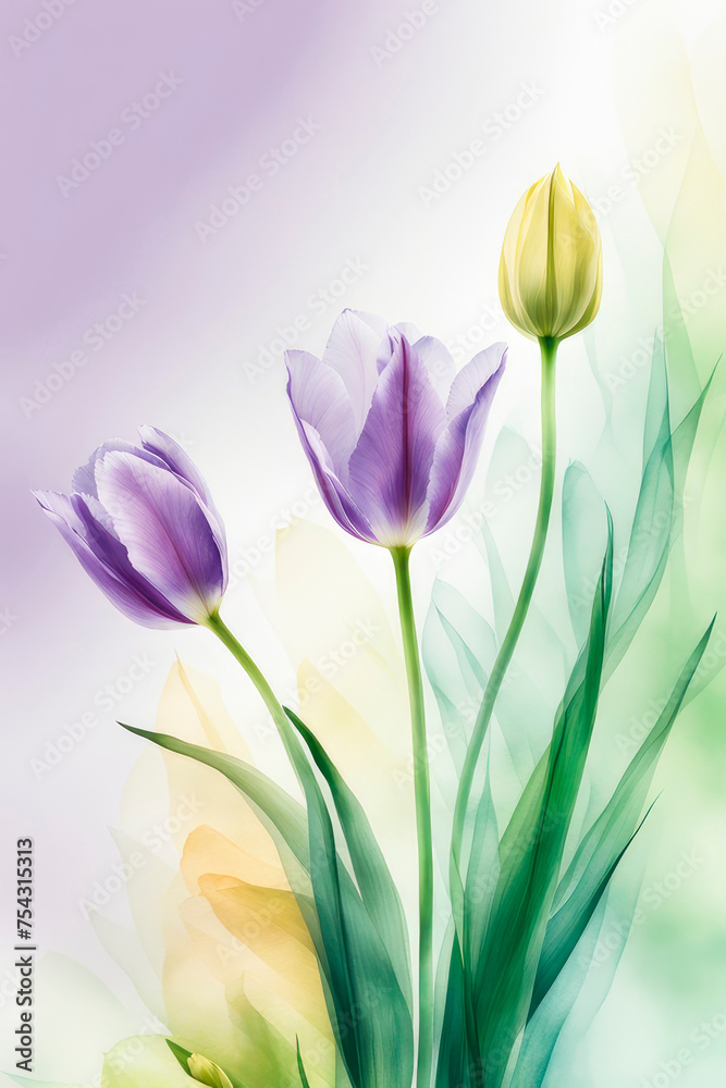 Naklejka premium Wallpaper with transparent x-ray flowers.