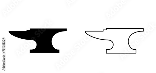 Anvil icon. Anvils for blacksmith. Smithy logo. Black smith silhouette. Blacksmith working metal with hammer on the anvil in the forge or industry. For forging molten metal or steel.