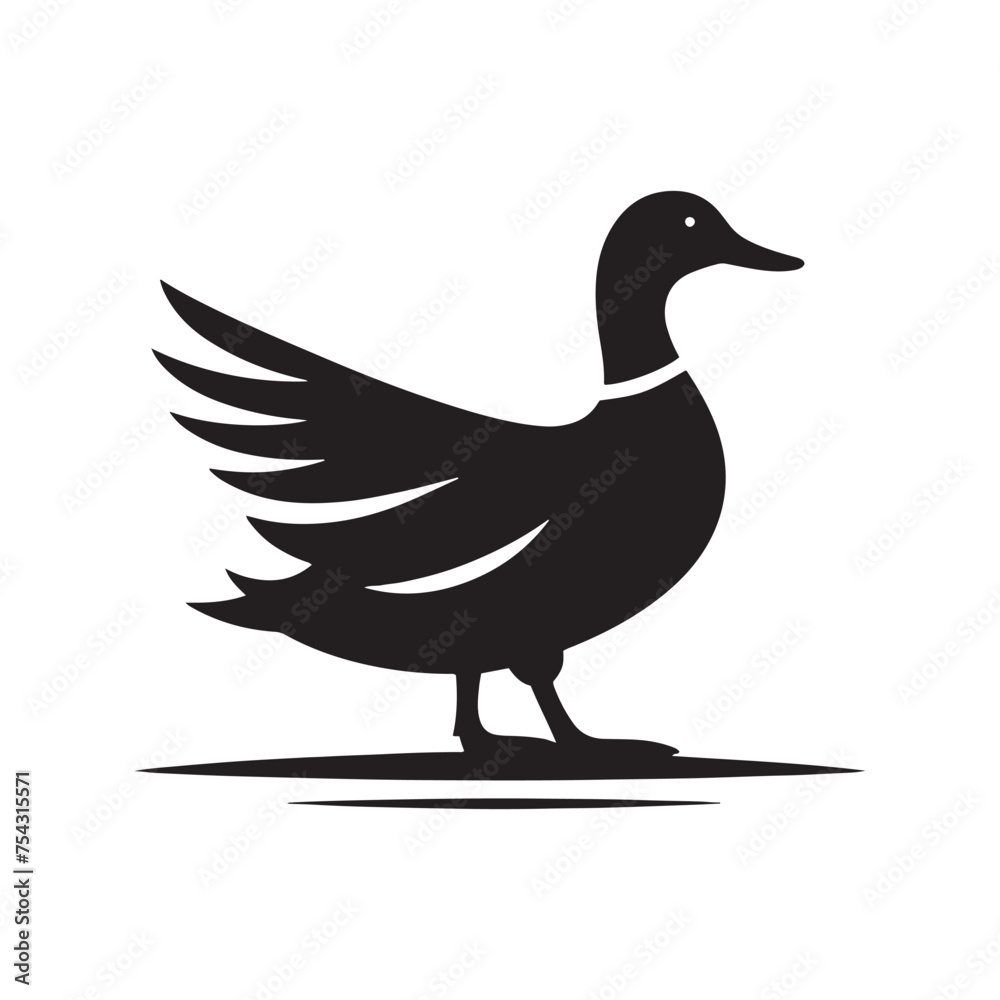 Obraz premium Quack Shadows: Vector Duck Silhouette Collection for Nature Designs, Waterfowl Illustrations, and Wetland-themed Artwork.