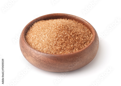 Wooden bowl of brown granulated sugar