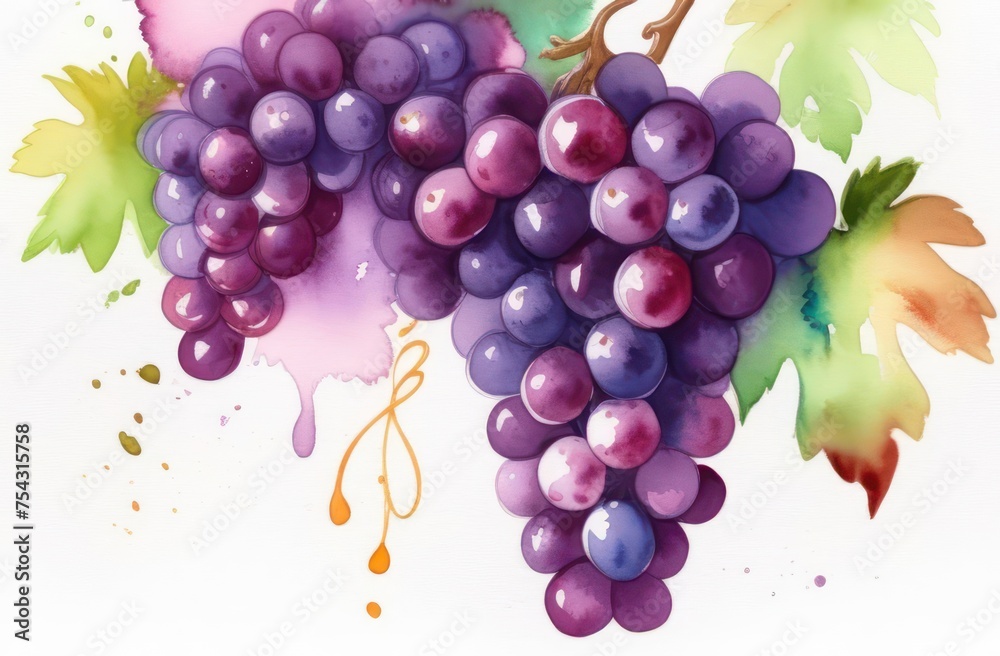 Grapes painted in watercolor