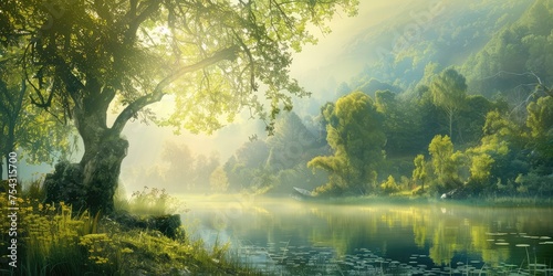 Beatiful nature lake and forest