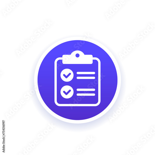 clipboard icon, round vector pictogram