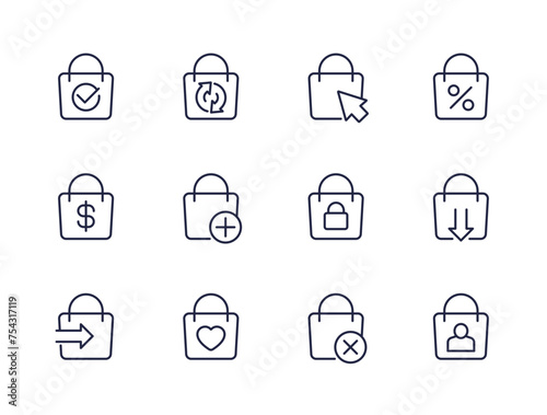 online shopping and e-commerce line icons with bag