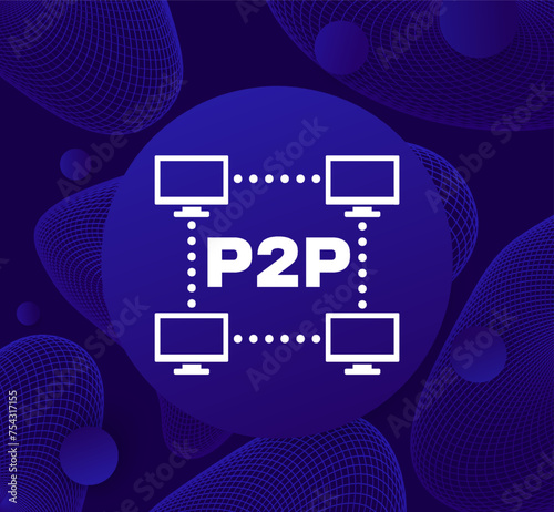p2p network icon, peer to peer connection vector