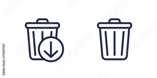 Reduce waste, trash bin icons, line vector