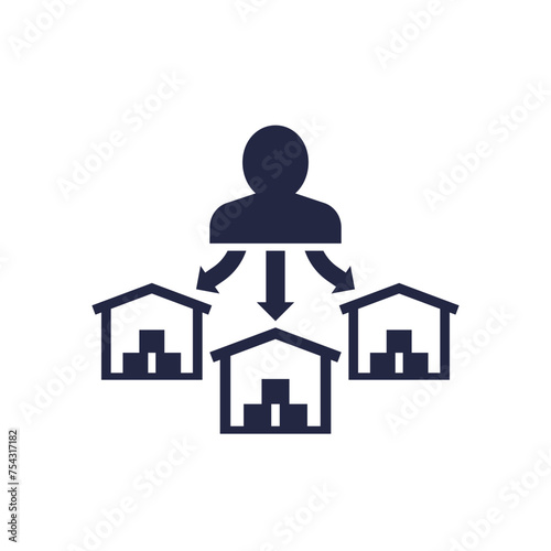 Supplier icon with warehouses, vector
